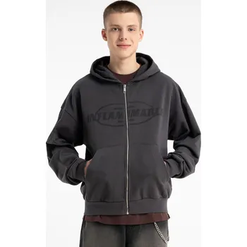 Chlapecká mikina Reporter Young | Chlapecká tmavě šedá mikina s kapucí na zip a potiskem „INFLAMMABLE“ - Barva TMAVĚ ŠEDÁ, Velikost 176 253-0555B-05-190-1