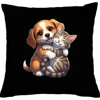 Bytový textil Polštář bavlněný s potiskem Kočka se Pejskem