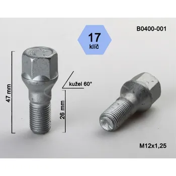 Šroubek na kolo Kolový šroub pro DS3 r.v. 2023 - (U) SUV na plechová kola, stříbrný, BIMECC