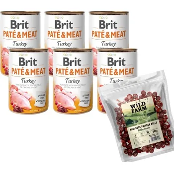 Volný čas BRIT PATE & MEAT TURKEY 6x400g & WILD FARM kachní rolády 500g pamlsky pro psy