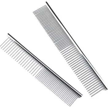 Kartáč pro zvířata Dvojstranný kovový hřeben pro psy a kočky, stříbrný, nerezová ocel, 19x3 cm