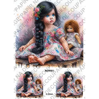 Umělecký papír Rýžový a soft papír na decoupage - Holčička s panenkou - KB02044 Materiál: Soft, Rozměr: A4