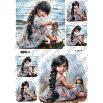 Umělecký papír Rýžový a soft papír na decoupage - Holčička s panenkou - KB02043 Materiál: Rýžový papír, Rozměr: A4