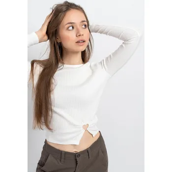 Reporter Young | Dívčí bílá halenka z žebrované látky s nabíraným spodkem - Barva BÍLÁ, Velikost 146 243-0442G-63-210-1