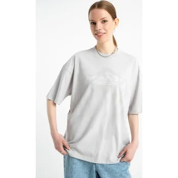 Dívčí tričko Reporter Young | Dívčí světle šedé tričko MEGA OVERSIZE s potiskem „Change“ na přední straně - Barva ŠEDÁ, Velikost 170 253-0440G-12-110-1