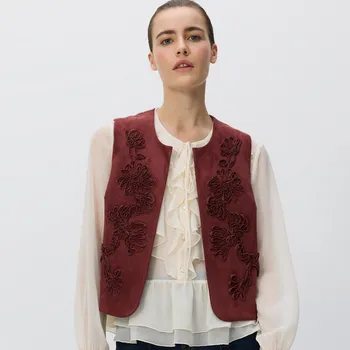 Reserved - Vesta z imitace semiše - hnědá - 416HN-83X - 416HN-83X-S