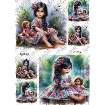 Umělecký papír Rýžový a soft papír na decoupage - Holčička s panenkou - KB02039 Materiál: Soft, Rozměr: A4