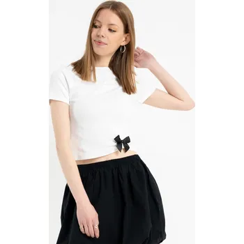 Dívčí tričko Reporter Young | Dívčí bílá halenka s ozdobnou mašlí vpředu - Barva BÍLÁ, Velikost 146 253-0440G-21-200-1