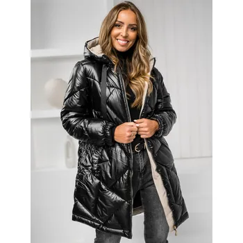 Dámský zimní dlouhý quiltovaný kabát s kapucí černý Bolf 5M3189A - L