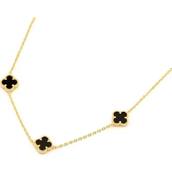 Náhrdelník Dámský stříbrný zlacený náhrdelník se čtyřlístky a onyxy 80688OF
