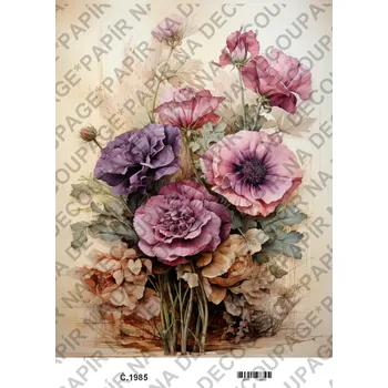 Umělecký papír Rýžový a soft papír na decoupage - Kytice - KB01985 Materiál: Soft, Rozměr: A4