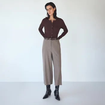 Dámské kalhoty Reserved - Kalhoty culotte s ozdobným vázáním - béžová - 864GS-08M - 864GS-08M-44