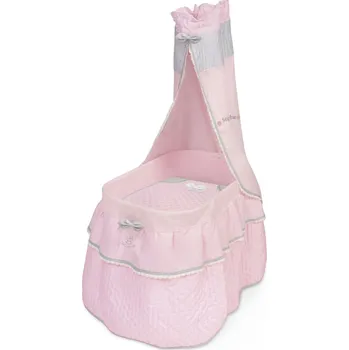 Doplněk pro panenku DeCuevas 51075 Pojízdná postýlka pro panenky s nebesy a peřinkou Sophie 2025 Růžová