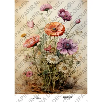 Umělecký papír Rýžový a soft papír na decoupage - Kytice - KB01988 Materiál: Soft, Rozměr: A4
