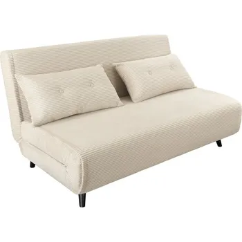 Křeslo Moderní skandinávské dvoumístě rozkládací křeslo Kurt s béžovým kordovým potahem a černými nožičkami 140 cm