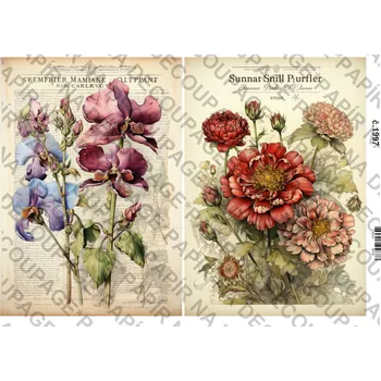 Umělecký papír Rýžový a soft papír na decoupage - Kytice - KB01997 Materiál: Soft, Rozměr: A4