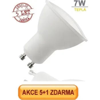 Žárovka LED21 LED žárovka 7W GU10 500lm TEPLÁ, 5+1 ZDARMA