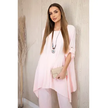 Dámská halenka Kesi Włoski Sada halenky + kalhot s přívěskem světle pudrově růžová Kesi Włoski krémová | růžová 3427013