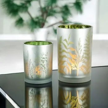 Svícen Skleněný svícen Zelená tráva zelená výška 12 cm