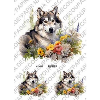 Výtvarný papír Rýžový a soft papír na decoupage - Pes s květy - KB02016 Materiál: Rýžový papír, Rozměr: A4