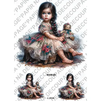 Umělecký papír Rýžový a soft papír na decoupage - Holčička s panenkou - KB02035 Materiál: Soft, Rozměr: A4