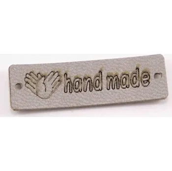 Nášivka Našívací kožená cedulka Handmade - světle šedá - rozměr 3,5 cm x 1 cm