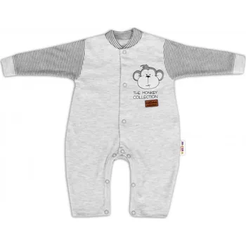 Baby Nellys Bavlněný overálek bez šlapek Monkey - sv. šedý melírek, vel. 86, Velikost koj. oblečení 74 (6-9m)