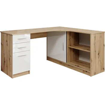 Psací stůl Psací stůl s policí a zásuvkami ROBERTO levá dub artisan/bílá
