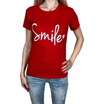 Dámské tričko AKKAYA Dámské tričko s krátkým rukávem SMILE Barva: Červená, Velikost: S