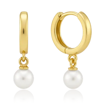 Náušnice MINET Zlaté náušnice kroužky s přírodní perlou Au 585/1000