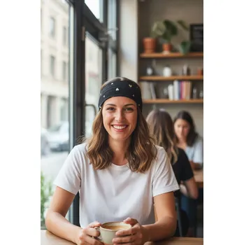 Čelenka Ebbie Bavlněná čelenka s gumičkou - ZLATÁ SRDÍČKA NA ČERNÉ