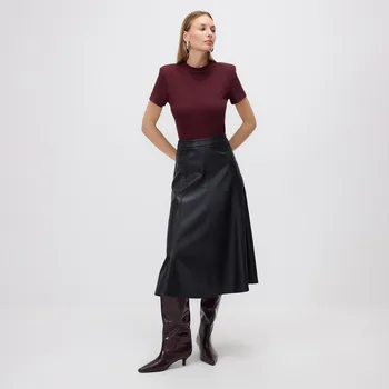 Dámské oblečení Reserved - Koženková midi sukně - černý - 708EH-99X - 708EH-99X-XS