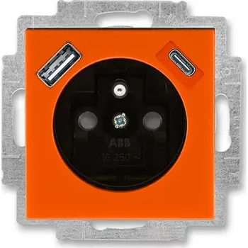 Elektrická zásuvka Zásuvka s USB nabíjením (USB-A + USB-C), bezšroubová, 5569H-A32357 66, ABB, Levit®, oranžová / kouřová černá (ABB, Levit®, oranžová / kouřová černá)