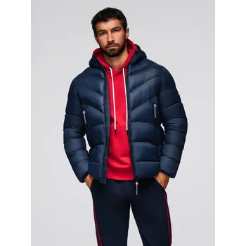 Pánská casual bunda Ombre Modern men's quilted jacket of combined materials - navy blue Ombre modrá | červená 3428265