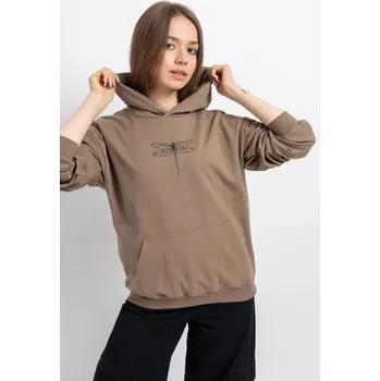 Dívčí mikina Reporter Young | Dívčí hnědá mikina s kapucí a potiskem vážky - Barva BÉŽOVÁ, Velikost 146 243-0551G-26-290-1