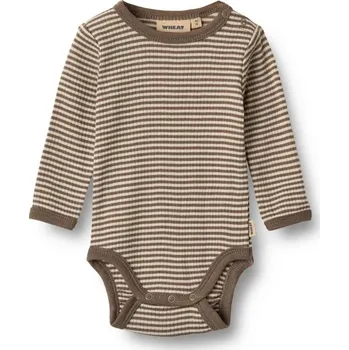 Kojenecký body Merino body dětské dlouhý rukáv Lucca Wheat - hnědé wood stripe Velikost: 74