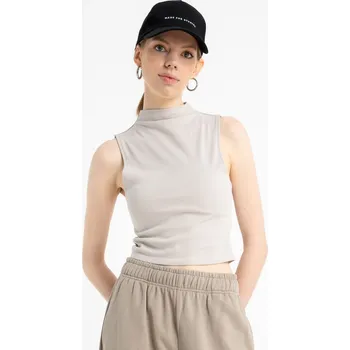 Reporter Young | Dívčí béžový crop top z žebrované pleteniny bez rukávů - Barva BÉŽOVÁ, Velikost 158 253-0445G-07-120-1