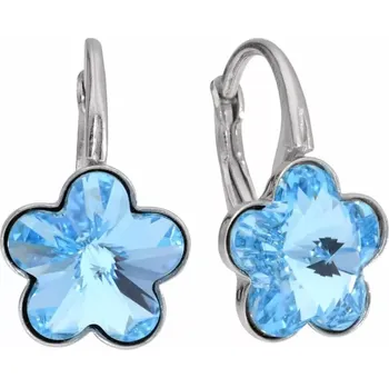 Náušnice Swarovski Elements Flower 10mm - stříbrné náušnice visací modré kytičky, květinky 31080.3 Aquamarine (modrá světlá, azurová, nebeská)