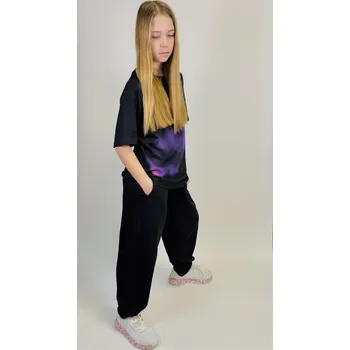 Reporter Young | Dívčí černé tepláky s gumou v pase a se šňůrkami - Barva ČERNÁ, Velikost 146 243-0117G-24-100-1