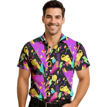 Karnevalový kostým GuircaPánská retro košile 80. léta - Neon Velikost: M 48-50