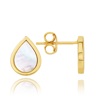 Náušnice Olivie MINET Elegantní zlaté náušnice kapka s bílou perletí Au 585/1000
