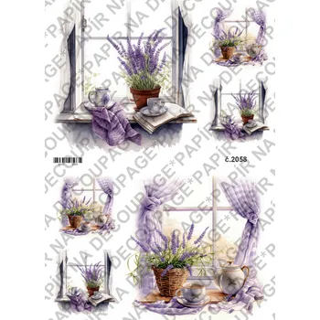 Umělecký papír Rýžový a soft papír na decoupage - Okno s levandulí - KB02058 Materiál: Soft, Rozměr: A4
