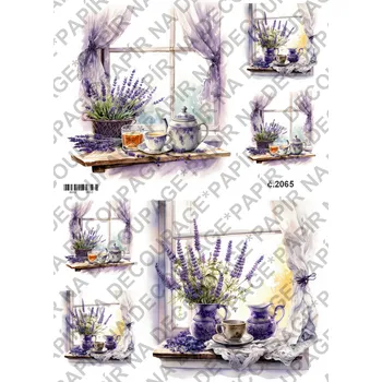 Umělecký papír Rýžový a soft papír na decoupage - Okno s levandulí - KB02065 Materiál: Soft, Rozměr: A4