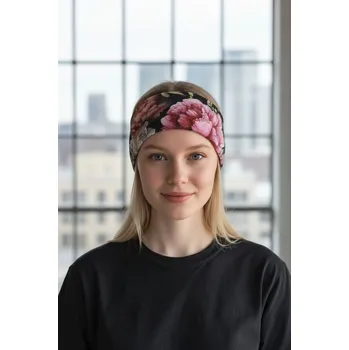 Čelenka Ebbie Bavlněná čelenka s gumičkou - PIVOŇKY NA ČERNÉ