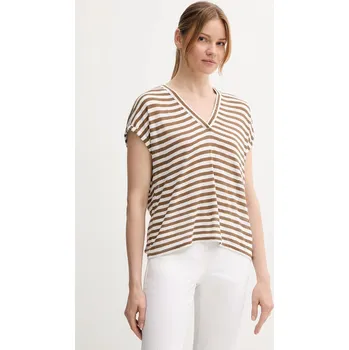 Pánské oblečení Tričko s příměsí lnu United Colors of Benetton 38O0D10A8 hnědá 88X, vel. S