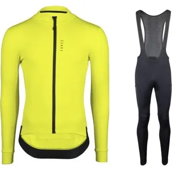 cyklistický dres Force ENDLESS fluo dres - dlouhý rukáv + Force ENDLESS černé s vložkou XL + DÁREK + Doprava ZDARMA