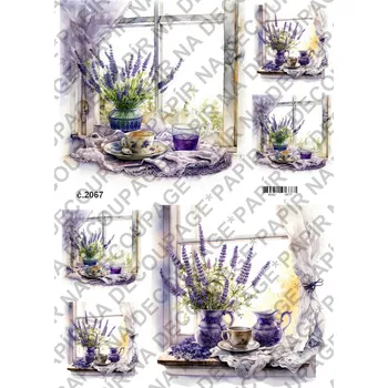 Umělecký papír Rýžový a soft papír na decoupage - Okno s levandulí - KB02067 Materiál: Soft, Rozměr: A4