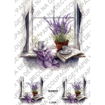 Umělecký papír Rýžový a soft papír na decoupage - Okno s levandulí - KB02056 Materiál: Soft, Rozměr: A4