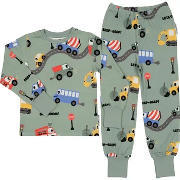 Chlapecké pyžamo Bambusové dvoudílné rostoucí pyžamo Geggamoja - Green tractor Velikost: 110/116