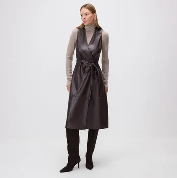 Dámské šaty Reserved - Koženkové šaty - hnědá - XV496-88X - XV496-88X-XXL